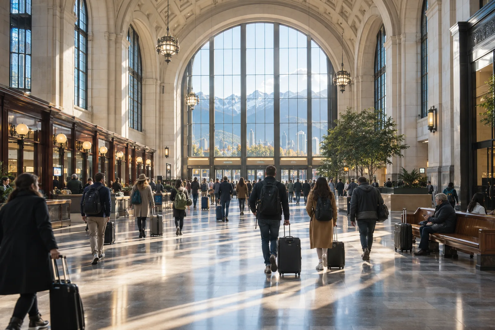 Pacific Central Station's arrivals hall in Vancouver, journey's end for a transcontinental train